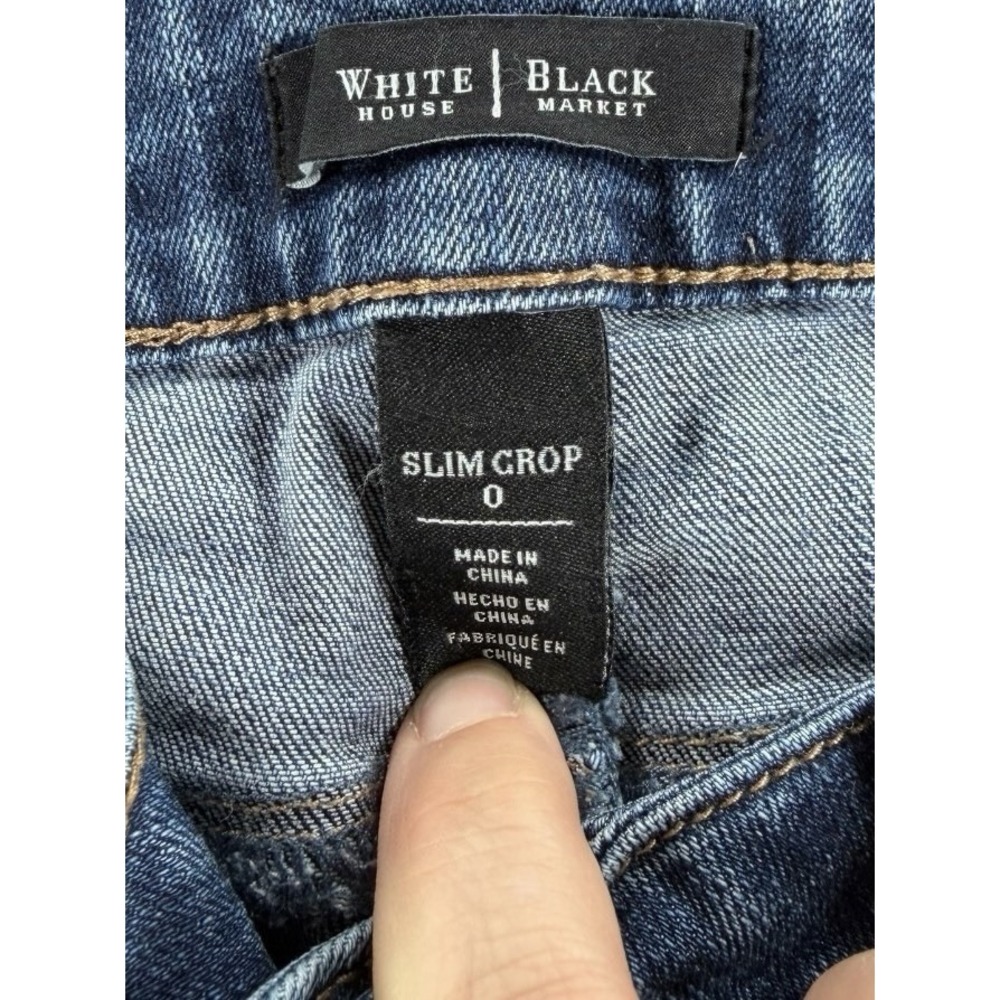 White House Black Market Slim Crop Jeans Blue Raw Hem Size 0 Mid Rise Stretch‎ - Picture 2 of 9
